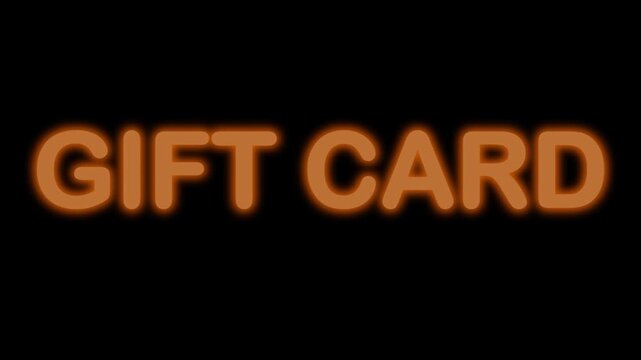 Red to Yellow Neon Voucher Label 'GIFT CARD' with Springy Bounce Intro and Fast Disappear Outro on Transparent Alpha