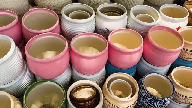 ceramic planter collection featuring decorative patterns and pastel color designs