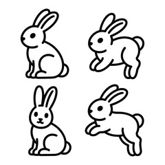 Obraz premium Rabbit icon set featuring four different black line illustrations