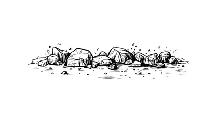 Sketch of rocks and pebbles on ground, hand drawn natural elements, line art. © Sara Studio