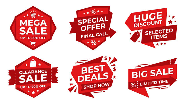 Collection of sale and discount labels.