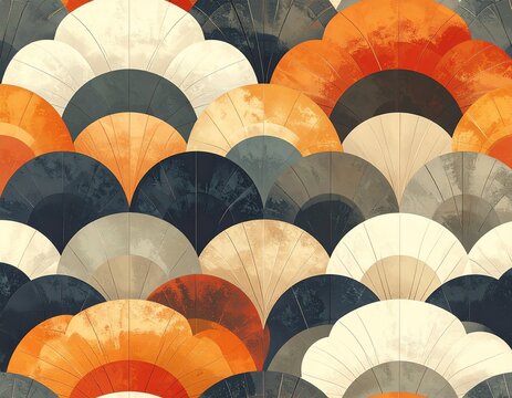 Seamless Japanese kimono pattern with large shapes fading in scale