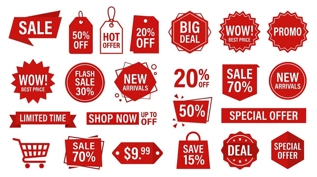 Collection of sale and discount labels.