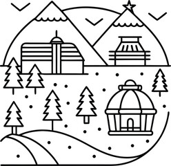 Fototapeta premium Minimal Winter Landscape Bundle Featuring Snowy Mountains Pine Forests and Nature Scenes Vector Illustration Collection Pack