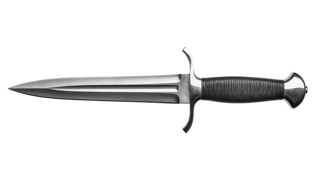 Metal dagger with black leather wrapped handle and guard