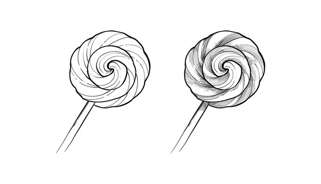 Hand drawn sketch of lollipop candy with two type of sketch in transparent background