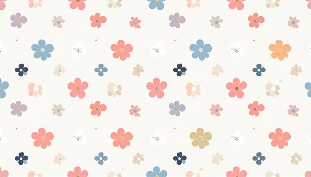 Colorful Retro Flower Pattern Repeating on Light Background