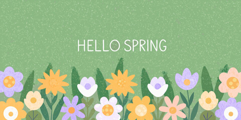 Floral ornament with spring greeting on a textured green background © Lalin