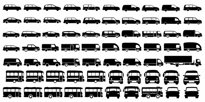 Collection Of Black Vehicle Silhouettes On A White Background