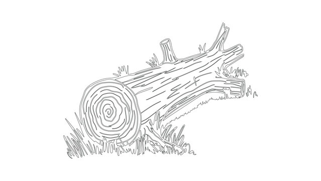 Old fallen log with grass sketch outline illustration for nature and landscape design element.