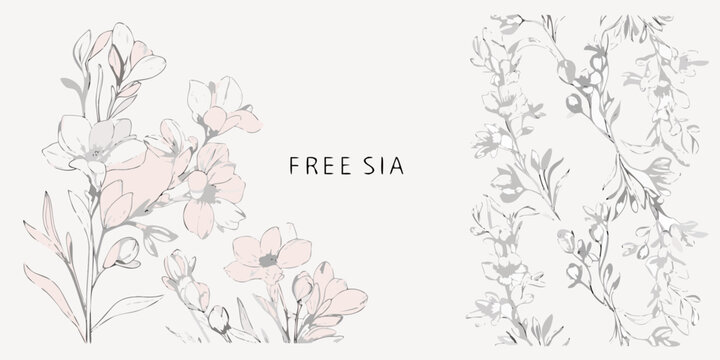 Hand Drawn Freesia Flower Collection Delicate Watercolor Illustration