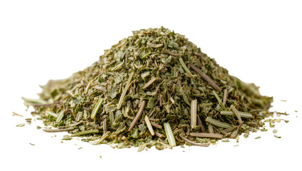 Dried herbs mixture pile, green and brown seasoning © Isabel