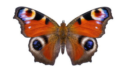 Peacock butterfly wings with eye spots and orange patterns © Michal