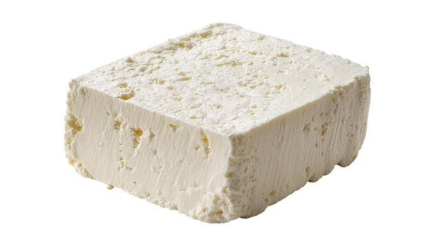 Block of white feta cheese with crumbly texture