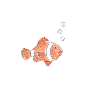 Charming Hand-Drawn Clownfish Illustration with Bubbles.
