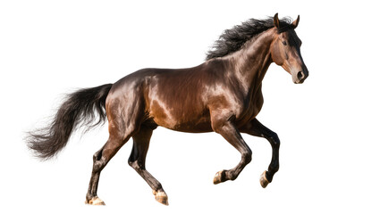 Brown horse with dark mane running on white © Michal