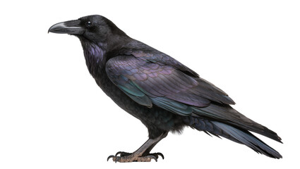 Obraz premium Black raven bird with iridescent feathers standing