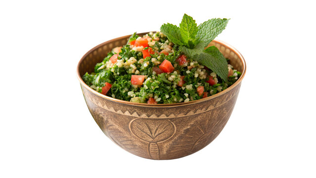 Traditional middle eastern tabbouleh salad with parsley and bulgur isolated on transparent background