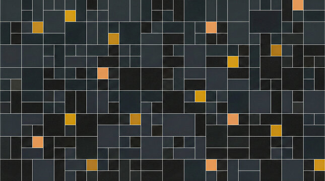 Modular bento grid charcoal blocks amber accents, minimal corporate dark background