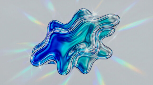 Iridescent holographic liquid blob blue silver, premium tech startup background