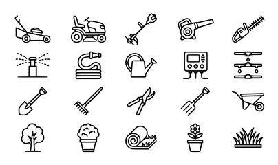 Gardening tools and lawn care equipment line icons set © Nahid