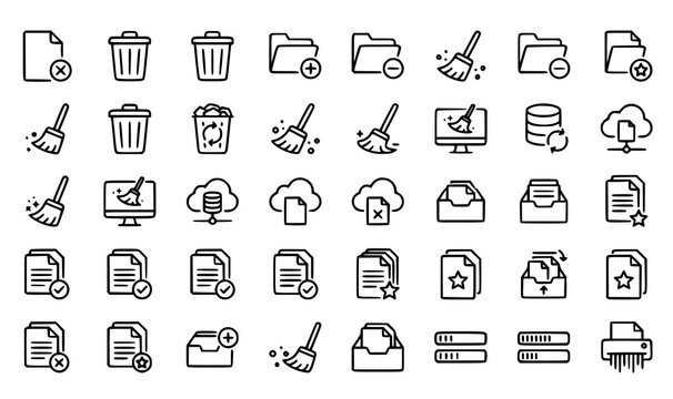 File management icons set deletion organization and cloud storage
