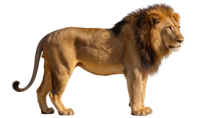 Male lion with full mane standing profile view © Michal
