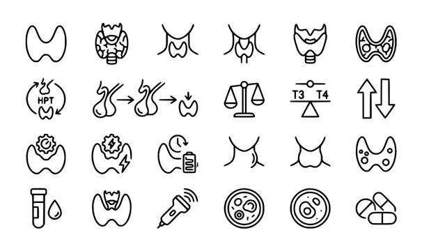 Thyroid gland health icons medical illustration set for healthcare professionals