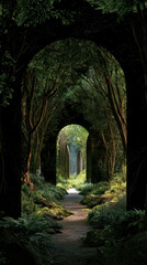 Obraz premium Dappled sunlight filters through ancient, arching trees