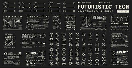 Naklejka na ściany i meble Set of Micrographic element and shape Futuristic UI Cyber Futuristic technology Collection