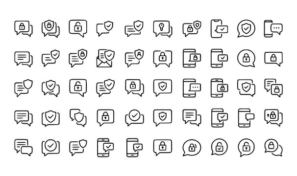 Communication and security icon set messaging support and privacy