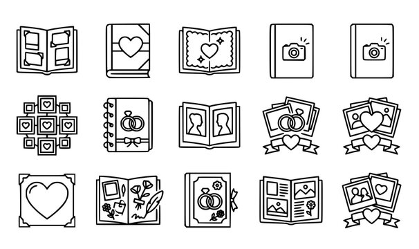 Wedding photo album and scrapbook icons