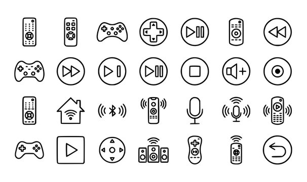 Multimedia control icons set gaming audio and wireless technology