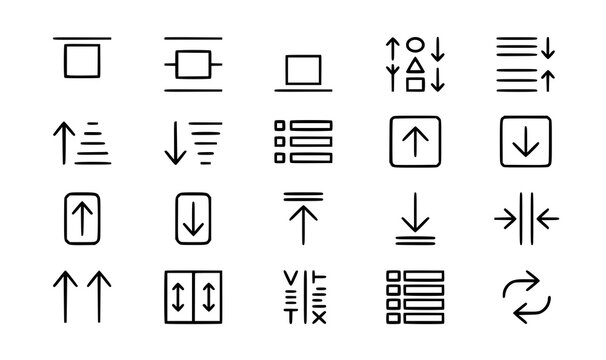 Collection of minimalist line icons for data sorting and filtering