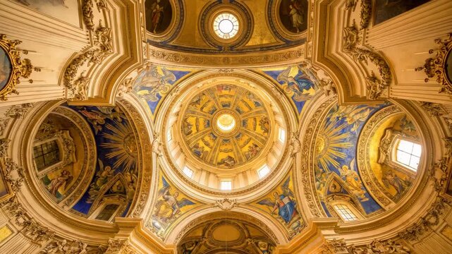 Baroque Basilica Gilded Ceiling Mosaic Wide Angle Upward Shot Gold Ultramarine Sacred Art