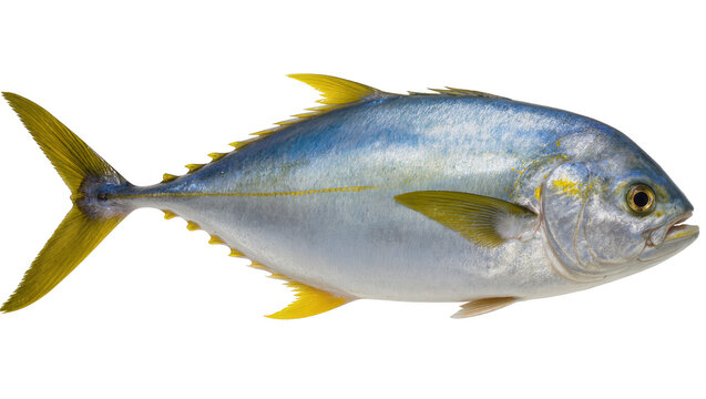Yellowtail Amberjack fish with blue and silver scales and yellow fins