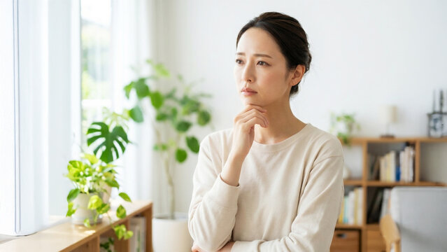 悩み不安を案ずる日本人女性