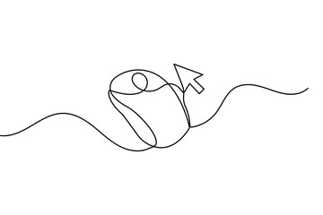 Obraz premium Computer mouse with cursor, continuous line art vector illustration