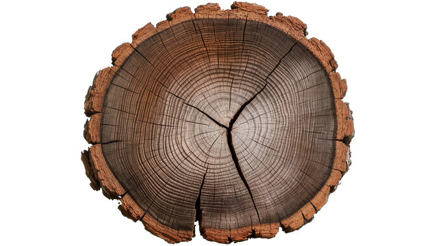 Tree stump cross section with visible growth rings and rough bark
