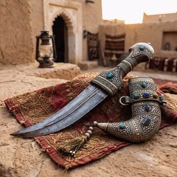 Ancient ornate dagger set isolated