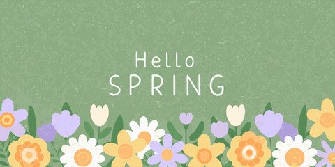 Floral ornament with spring greeting pastel vector illustration on a green background © Apurba