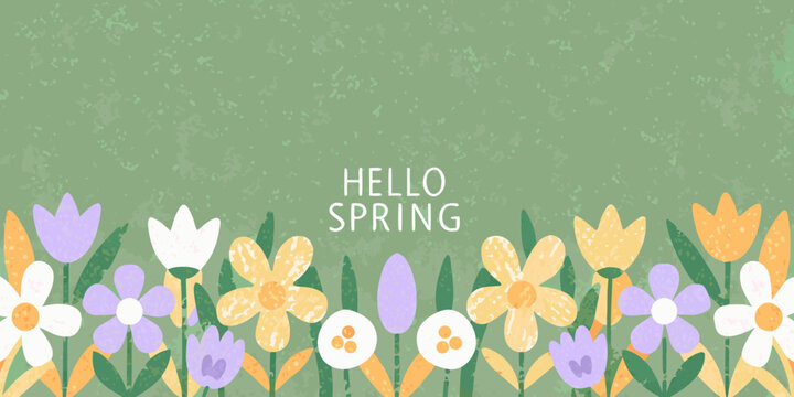 Floral ornament with spring greeting illustrated vector design on a green backdrop