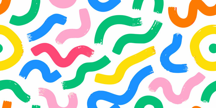Colorful wavy pattern with hand painted brushstroke texture on white background