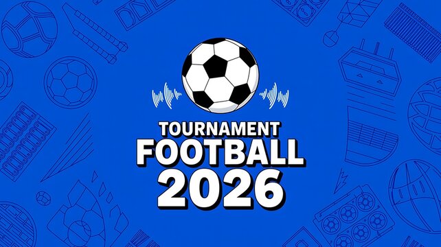 Football tournament 2026 championship poster design with soccer ball on blue background