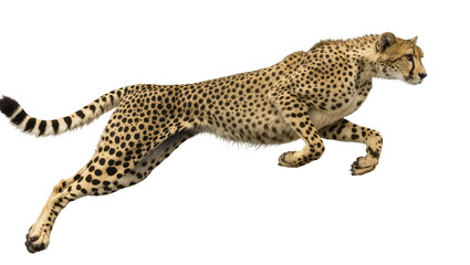 Cheetah running fast with spotted fur and striped tail © Miguel