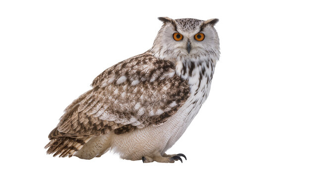 Eurasian Eagle Owl with bright orange eyes and detailed plumage
