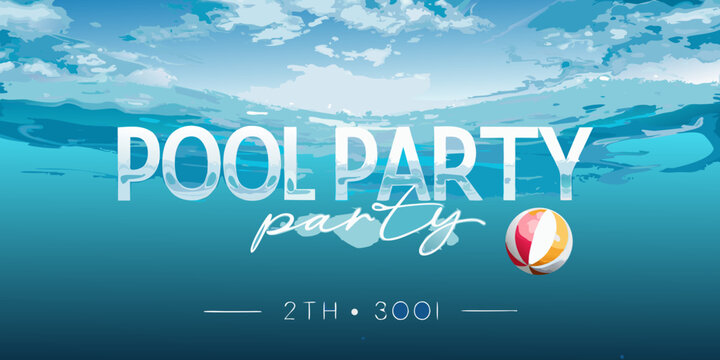 Underwater scene with text and beach ball vector illustration