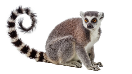 Fototapeta premium Ring-tailed lemur with striking orange eyes and bushy striped tail