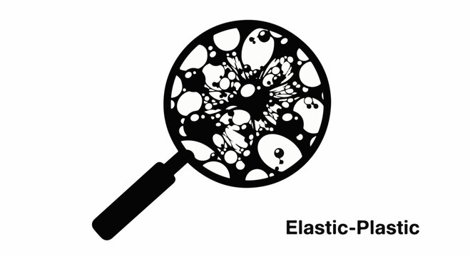 Magnifying glass reveals microscopic view of elastic plastic material