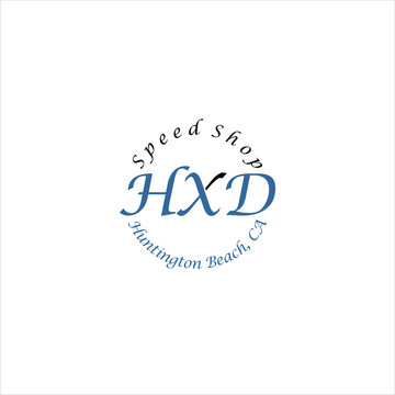 Vintage HXD Speed Shop Logo Emblem on White Background &ndash; Huntington Beach California Automotive Branding Design